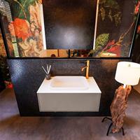 MONDIAZ ERIN 80cm badmeubelset onderkast kleur Smoke met 1 lade Wastafel RIDGE midden 1 kraangat kleur Talc ERIN10172