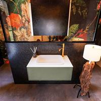 MONDIAZ ERIN 80cm badmeubelset onderkast kleur Army met 1 lade Wastafel RIDGE midden 1 kraangat kleur Talc ERIN10274