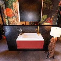 MONDIAZ ERIN 80cm badmeubelset onderkast kleur Fire met 1 lade Wastafel RIDGE midden 1 kraangat kleur Talc ERIN10342