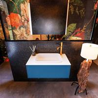 MONDIAZ ERIN 80cm badmeubelset onderkast kleur Jeans met 1 lade Wastafel RIDGE midden 1 kraangat kleur Talc ERIN10376