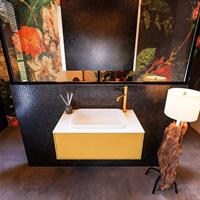MONDIAZ ERIN 80cm badmeubelset onderkast kleur Ocher met 1 lade Wastafel RIDGE midden 1 kraangat kleur Talc ERIN10410