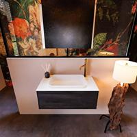 MONDIAZ ERIN 80cm badmeubelset onderkast kleur Antracite met 1 lade Wastafel RIDGE midden 1 kraangat kleur Talc ERIN10512