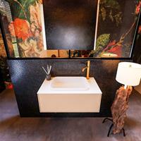 MONDIAZ ERIN 80cm badmeubelset onderkast kleur Rosee met 1 lade Wastafel RIDGE midden 1 kraangat kleur Talc ERIN10478