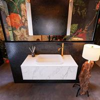 MONDIAZ ERIN 100cm badmeubelset onderkast kleur carrara met 1 lade Wastafel RIDGE midden 1 kraangat kleur Talc ERIN10718