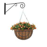 Bellatio Hanging Basket Met Muurhaak Sierkrul Grijs En Kokos Inlegvel etaal - Complete Hanging Basket Set - Plantenbakken