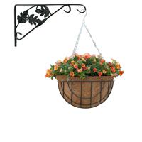 Bellatio Hanging Basket Met Muurhaak Sierblad Groen En Kokos Inlegvel etaal - Complete Hanging Basket Set - Plantenbakken