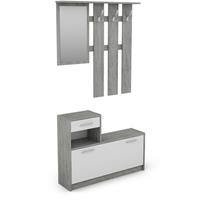 BYLIVING Garderoben-Set TAMINA / Kommode mit Schuhschrank + hängende Garderobe mit Spiegel / Beton Optik grau / Fronten Weiß / Flur-Schrank /