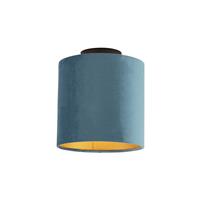 QAZQA Deckenleuchte mit Veloursschirm blau mit Gold 20 cm - Combi schwarz