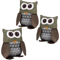 RELAXDAYS 3er Set Türstopper Eule, Türpuffer Stoff, Türsack Boden, Türhalter Kinder, dekorativ, HxBxT: 24 x 14 x 14 cm, braun