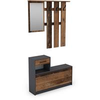 BYLIVING Garderoben-Set TAMINA / Kommode mit Schuhschrank + hängende Garderobe mit Spiegel / anthrazit / Fronten braun Old Wood / Flur-Schrank /