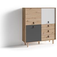 BYLIVING Highboard BILL / Wohnzimmerschrank Artisan Eiche Optik hellbraun / Schrank mit 3 Tür und 3 Schubkästen / Sideboard mit Fronten in weiß und