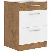 KÜCHEN PREISBOMBE Vigo Unterschrank 60 Eiche Lancelot Weiß Hochglanz Vollauszug Soft-Close Küche