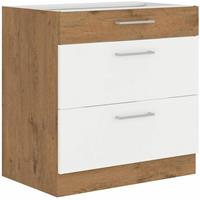 KÜCHEN PREISBOMBE Vigo Unterschrank 80 Eiche Lancelot Weiß Hochglanz Vollauszug Soft-Close Küche