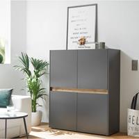 LOMADOX Highboard Esszimmer CRISP-61 in anthrazit mit Absetzungen in Wotan Eiche Nb., B/H/T: ca. 120/100/40 cm