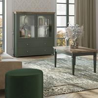LOMADOX Wohnzimmer Möbel Set Epsom-83 Couchtisch und Vitrine in grün mit Lefkas Eiche Nb.