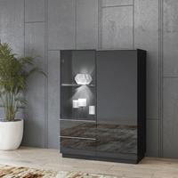 LOMADOX Highboard Vitrine schwarz HOOVER-83 mit Glasfronten und LED Beleuchtung, B/H/T: ca. 100/136/48 cm