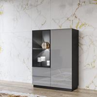 LOMADOX Highboard Vitrine modern grau HOOVER-83 mit Beleuchtung und Glasfronten, B/H/T: ca. 100/136/48 cm