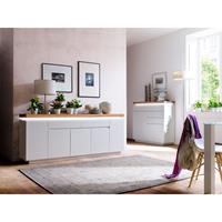 LOMADOX Kommode und Sideboard Set 2-teilig ROSARNO-05 in weiß matt lackiert mit Eiche massiv geölt und LED Beleuchtung