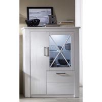 LOMADOX Highboard mit LED Beleuchtung Landhaus GIBBSTON-19 in Pinie weiß Nb., B/H/T: ca. 114/142/38 cm