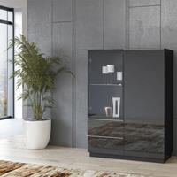 LOMADOX Highboard Vitrine schwarz modern HOOVER-83 mit Glasfronten, B/H/T: ca. 100/136/48 cm