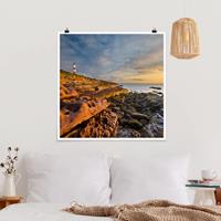 Klebefieber Poster Tarbat Ness Leuchtturm und Sonnenuntergang am Meer