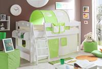 TICAA Hochbett Kenny, mit Rollrost und Textil-Set wahlweise mit Matratze, Kiefer