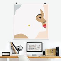 Klebefieber Poster Line Art Portrait Frau Pastell Rosa