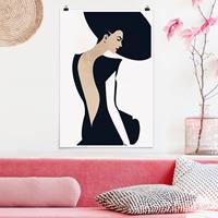 Klebefieber Poster Dame mit Hut in Dunkelblau