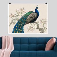 Bilderwelten Poster Vintage Pfau mit Kirschblüten