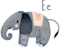 Wall-Art Wandfolie Grijze olifant letter E (1 stuk)