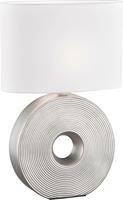 fischerleuchten Fischer Leuchten - Tischlampe silber Beistellleuchte modern Nachttischlampe oval, Designleuchte Leselampe Textil Schirm weiß, Keramik, 1x E27
