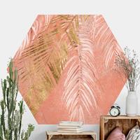 Bilderwelten Hexagon Fototapete selbstklebend Palmenblätter Rosa und Gold I