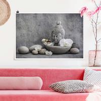 Klebefieber Poster Zen Buddha, Orchideen und Steine