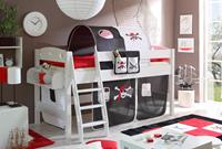 TICAA Hochbett Kenny, mit Rollrost und Textil-Set wahlweise mit Matratze, Kiefer