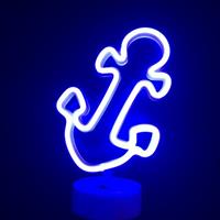 Groenovatie LED Neon Tafellamp Anker, Op Batterijen en USB, 17x10x26cm, Blauw