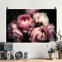 Klebefieber Poster Pfingstrosen vor Schwarz Shabby