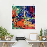 Bilderwelten Poster Kunstdruck - Quadrat Franz Marc - Rehe im Walde