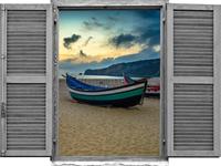 queence Wandfolie Boten aan het strand (1 stuk)