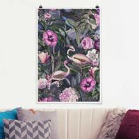 Bilderwelten Poster Bunte Collage - Pinke Flamingos im Dschungel