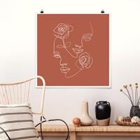 Klebefieber Poster Line Art Gesichter Frauen Rosen Kupfer