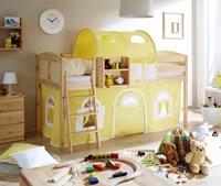 TICAA Hochbett »Eric« mit Rollrost und Textil-Set wahlweise mit Matratze, Kiefer