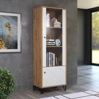 Yomonda Vitrinenschrank Eiche Artisan Nb. mit matt weiß TORINO-19 modern mit Metallfüßen, B/H/T: ca. 63/171/40 cm braun