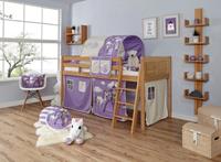 TICAA Hochbett »Eric« mit Rollrost und Textil-Set wahlweise mit Matratze, Buche