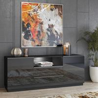 LOMADOX Sideboard schwarz Wohnzimmer HOOVER-83 mit Glasfronten und LED Beleuchtung, B/H/T: ca. 180/71/48 cm