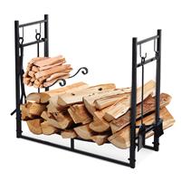 Outsunny Kaminholzregal Holzständer Holzablage mit 4 Haken 2 Schichten Metall Schwarz 84 x 33 x 76 cm - schwarz