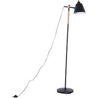 HOMCOM Stehlampe verstellbar Schlafzimmer Standleuchte Stehleuchte 40W Industrie Metall + Holz schwarz + natur 54 x 30 x 155 cm - schwarz - 