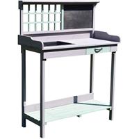 HOMCOM Pflanztisch Gärtnertisch Gartentisch Blumentisch mit Schublade und Wanne für den Garten Tannenholz Mintgrün + Grau 92 x 42,5 x 119,5 cm