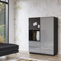 LOMADOX Highboard Vitrine grau modern HOOVER-83 mit Glasfronten und scharzem Korpus, B/H/T: ca. 100/136/48 cm