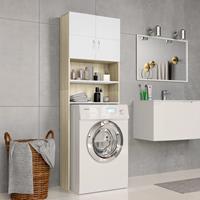 Wasmachinekast 64x25,5x190 cm wit en eikenkleurig