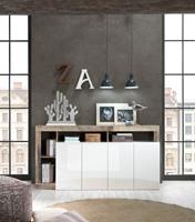 MAESTRO dressoir paanplaat - Vintage houteffect en wit gelakt - 4 deuren - B 184 x D 42 x H 93 cm